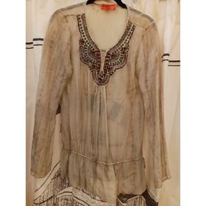 Hale Bob‎ Cabana Silk Beaded Embellished Tunic Top Blouse XS